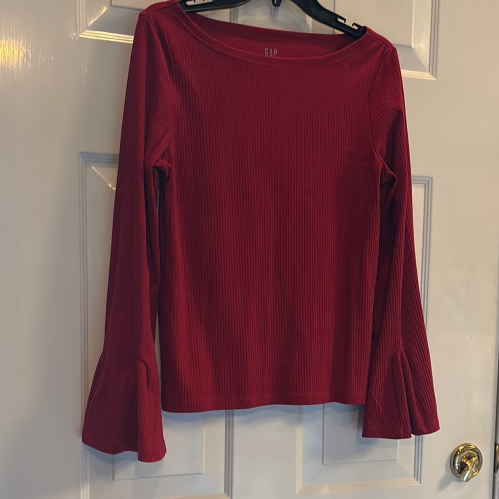 GAP Red Fitted Blouse with Bell Sleeves